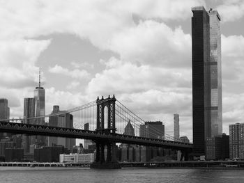 Bridge over river with buildings in background