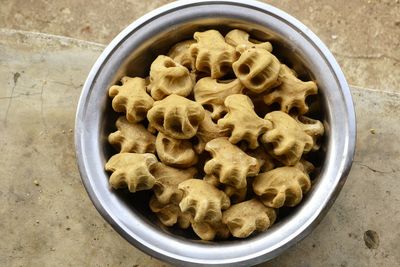 High angle view of food in bowl on table