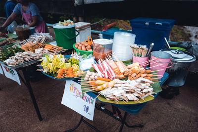 High angle view of food for sale at market stall