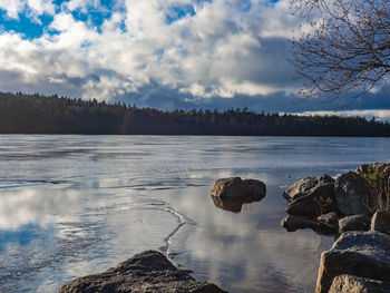 Scenic view of lake against sky