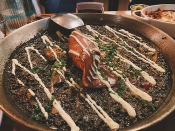 High angle view of food in kitchen