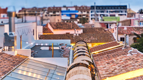 High angle view of buildings in city