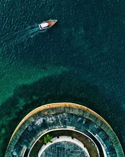 Aerial view of sailboat in sea