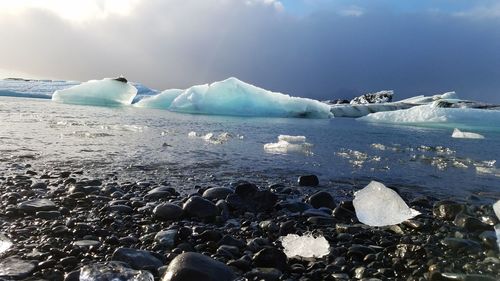 Scenic view of frozen sea against sky