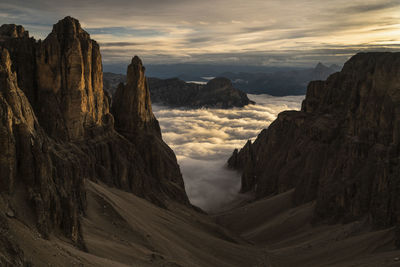 Scenic view of mountains amidst cloud sky 