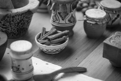 High angle view of food on table