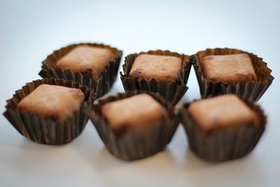 Close-up of cupcakes against white background