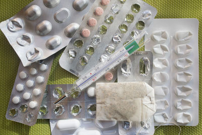 Directly above shot of medicines on table