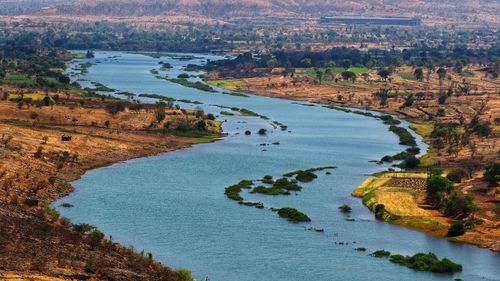 High angle view of river along landscape