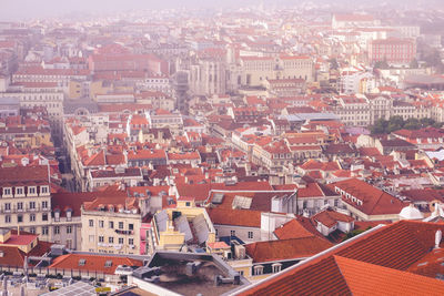 High angle view of buildings in city