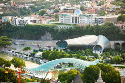High angle view of buildings in city