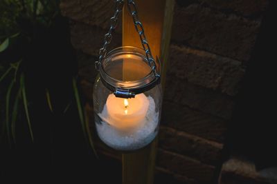 Close-up of illuminated lantern hanging