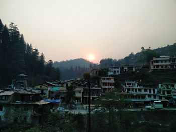 High angle view of houses in town