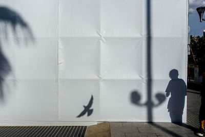 Shadow of people walking on wall