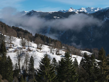 Scenic view of snowcapped mountains against sky