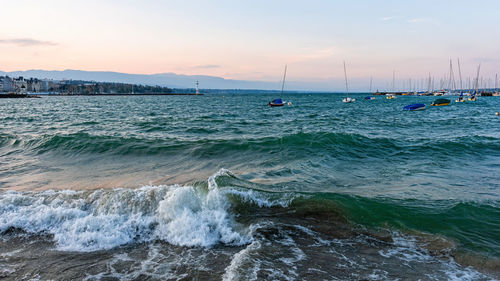 Scenic view of sea against sky during sunset