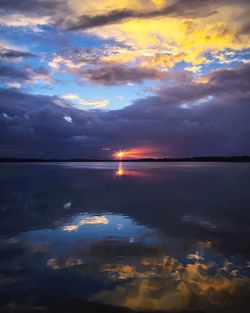 Scenic view of lake against cloudy sky