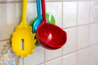 Close-up of multi colored kitchen utensils