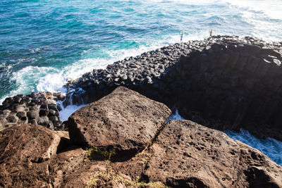 High angle view of rocks on beach