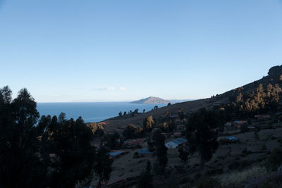 Scenic view of sea against clear blue sky