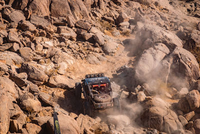 High angle view of cars on rock