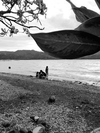 People on beach against sky