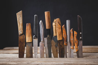 Close-up of knife on table