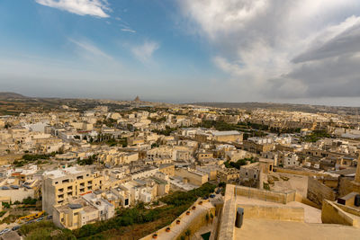 High angle view of buildings in city