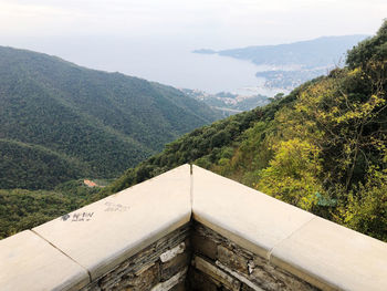 High angle view of mountain range against sky