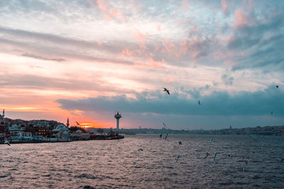 Scenic view of sea against sky during sunset