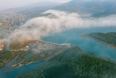 Aerial view of cloudscape over river