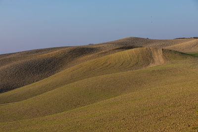 Scenic view of land against clear sky