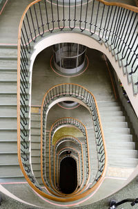 High angle view of spiral staircase in building