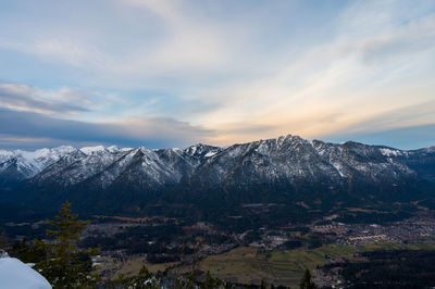 Scenic view of snowcapped mountains against sky