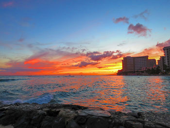 Scenic view of sea against sky during sunset