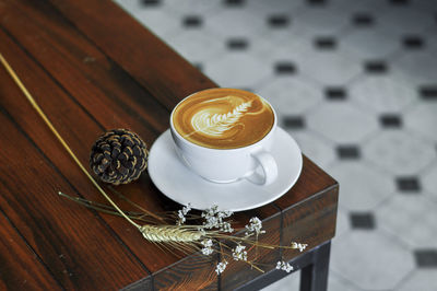 High angle view of coffee on table