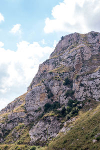 Low angle view of rock formations against sky