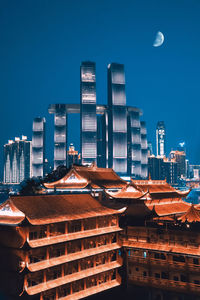 Modern buildings against blue sky