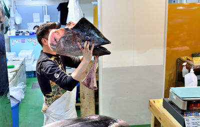 Side view of a fish for sale