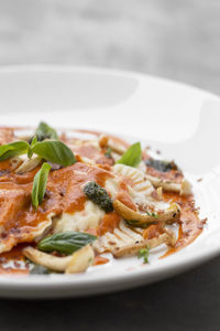 Close-up of food in plate on table