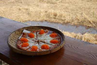 High angle view of fish on table