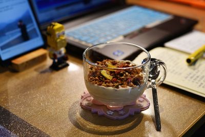 Close-up of breakfast on table