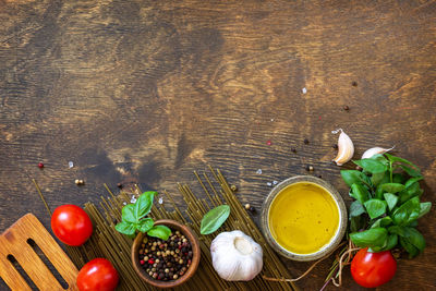 Directly above shot of various fruits on table