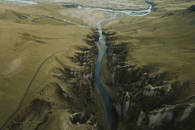 High angle view of river amidst land