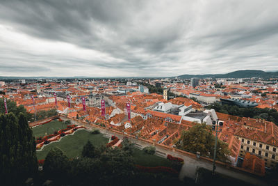 High angle view of townscape against sky