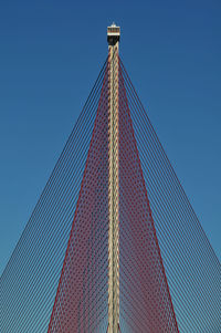 Low angle view of modern building against clear blue sky