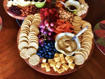 High angle view of breakfast on table