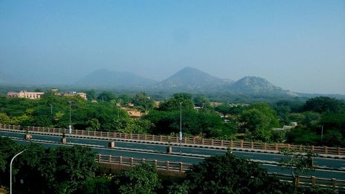 Scenic view of mountains against clear sky