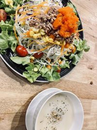 High angle view of meal served in bowl