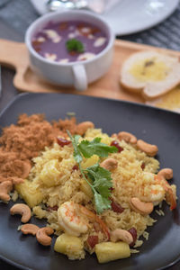 High angle view of meal served in plate